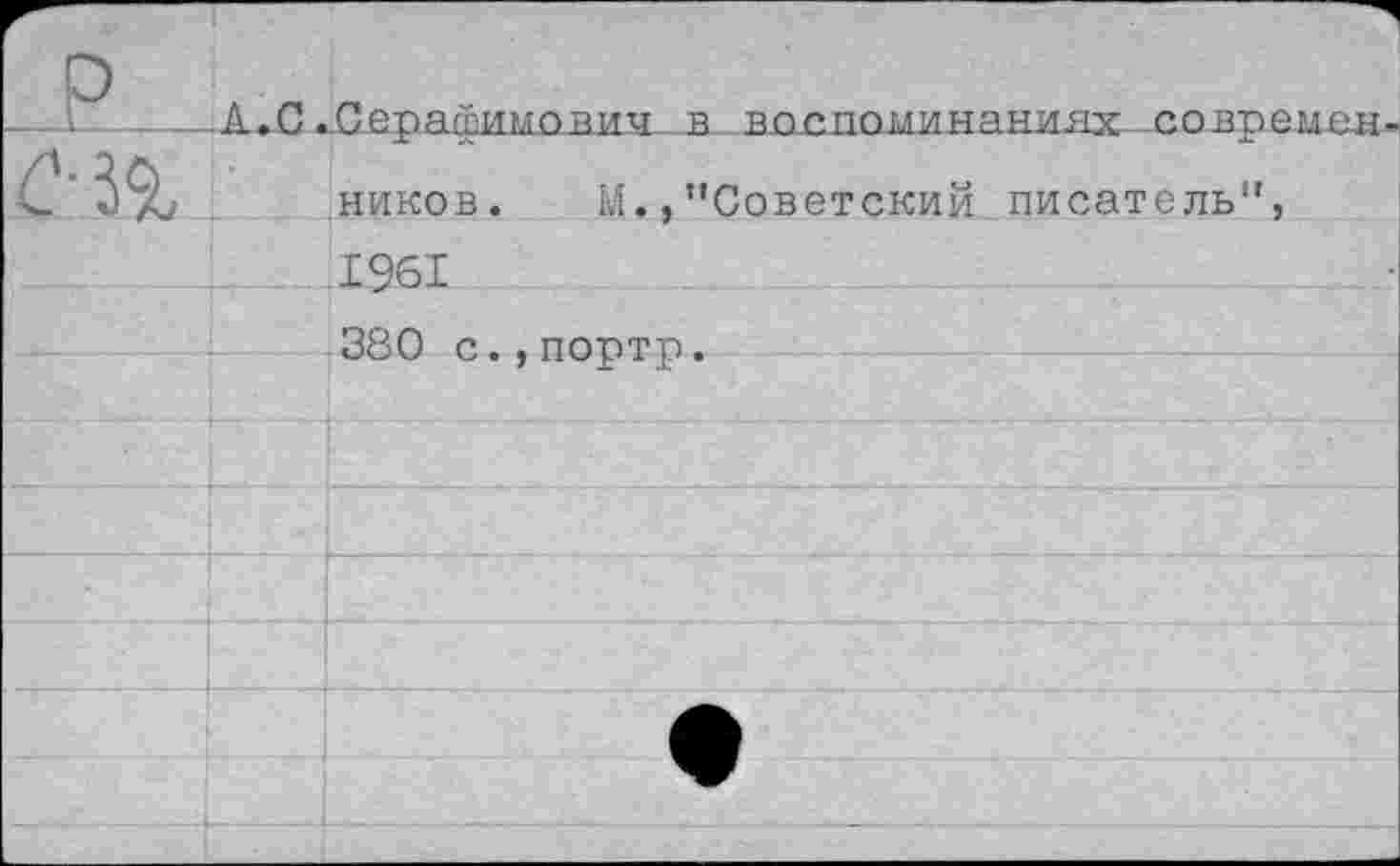 ﻿А.С..Серафимовм.ч»в воспоминаниях современников. М.,"Советский писатель", 1961 380 с.,портр.